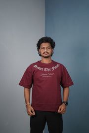 Mens Graphic Oversized T‑Shirt | Streetwear PREDICT THE FUTURE Print Tee - Maroon